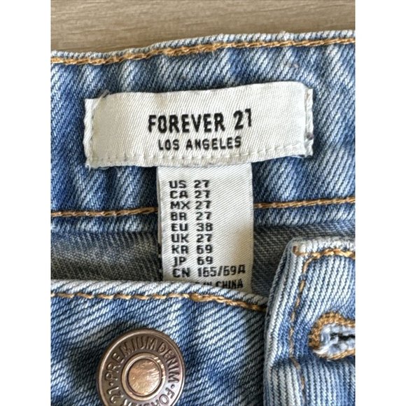 Forever 21 Blue Denim Ripped Cutoff Jean Shorts Size 27 (4) With Buttons - Picture 2 of 6